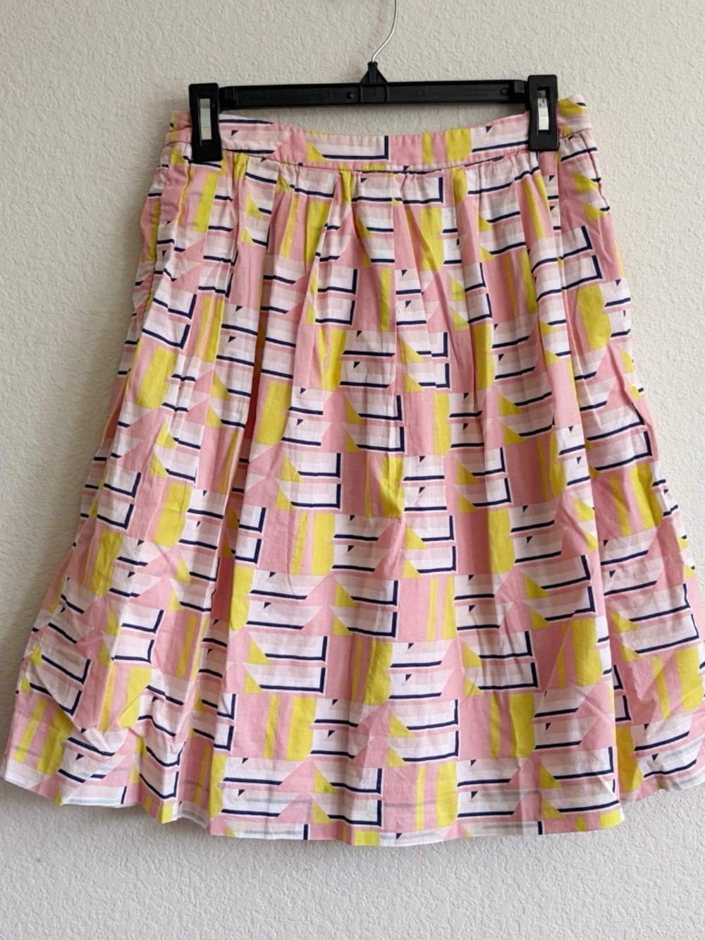 J Crew Factory Size 2 A-Line Skirt Lined Pink Yellow White Pockets 100% Cotton